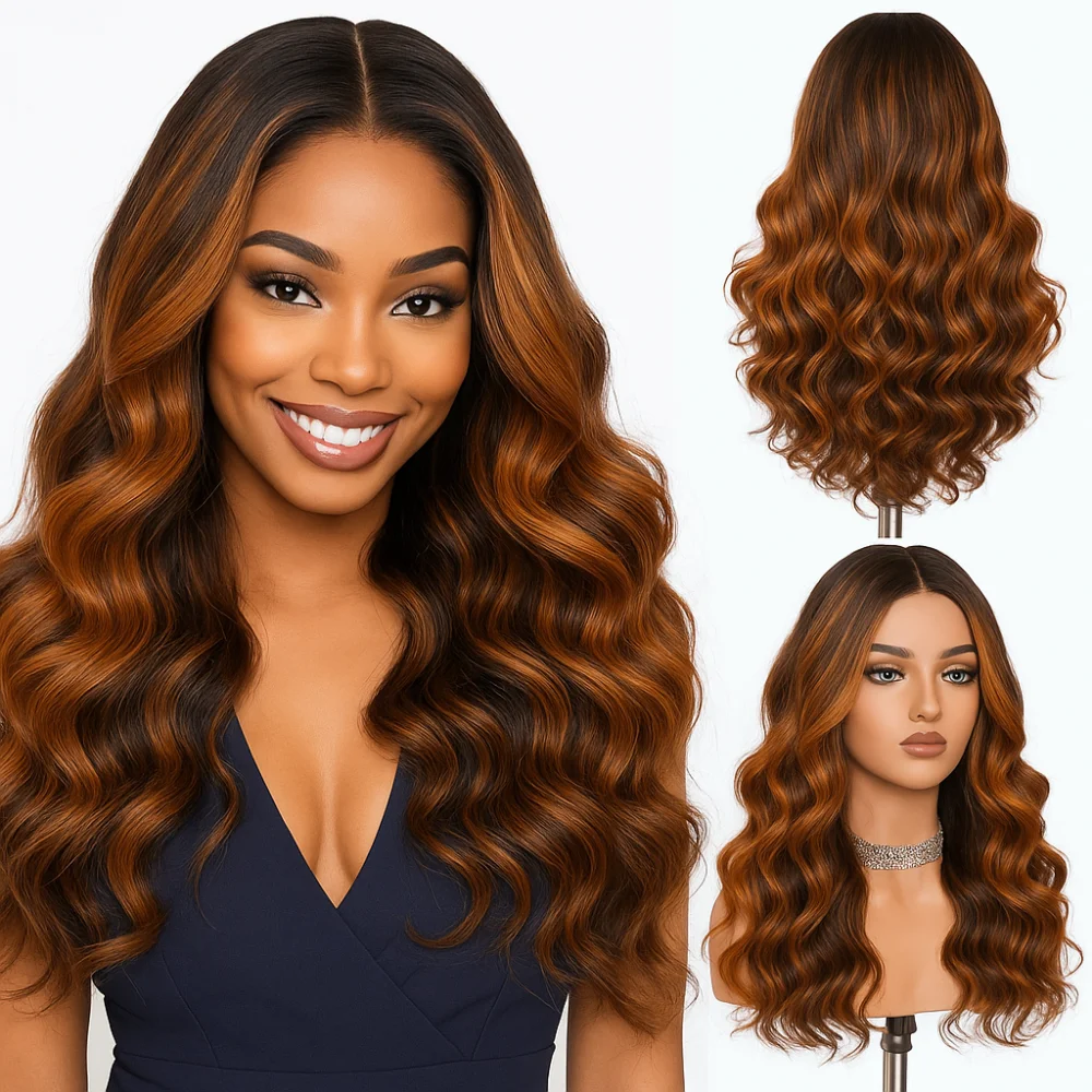 5x5 الدانتيل # 4/350 تسليط الضوء على الباروكات غلويليس تسليط الضوء على الزنجبيل براون الجسم موجة خصلات الشعر المستعار الإنسان الشعر البرازيلي مع شعر الطفل للنساء