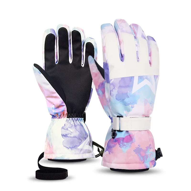 Ski Gloves Men And Women Winter White Warm Riding Ski Sports Touch Screen Five-finger Outdoor Cotton Gloves