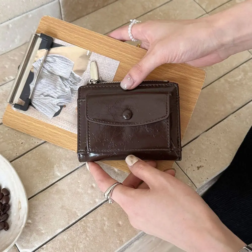 Casual Elegant Women Short Wallet Ultra Thin Zipper PU Leather Card Holder Multi-function Short Clutch Coin Pouch Men