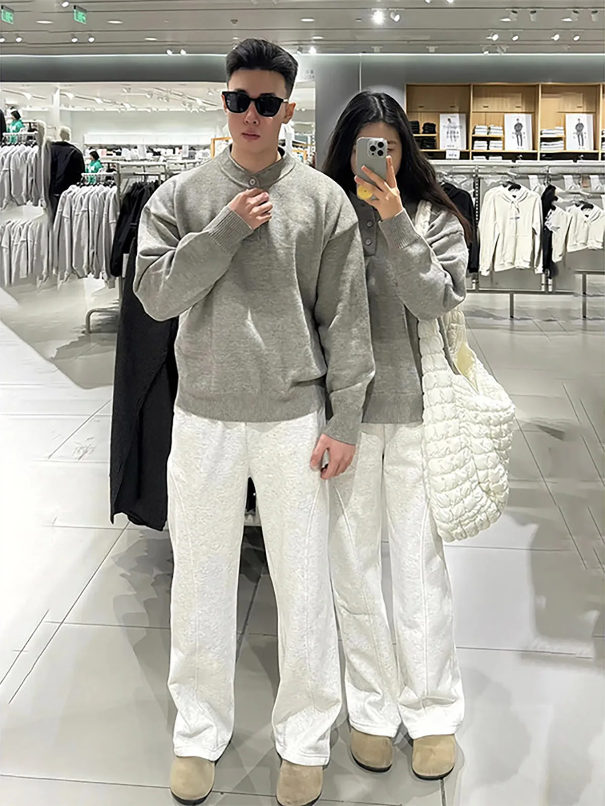 Casual Straight Leg Pants Unisex Commute Loose Fit American Sport Style Leg Lengthening Flared Casual Trousers White Grey