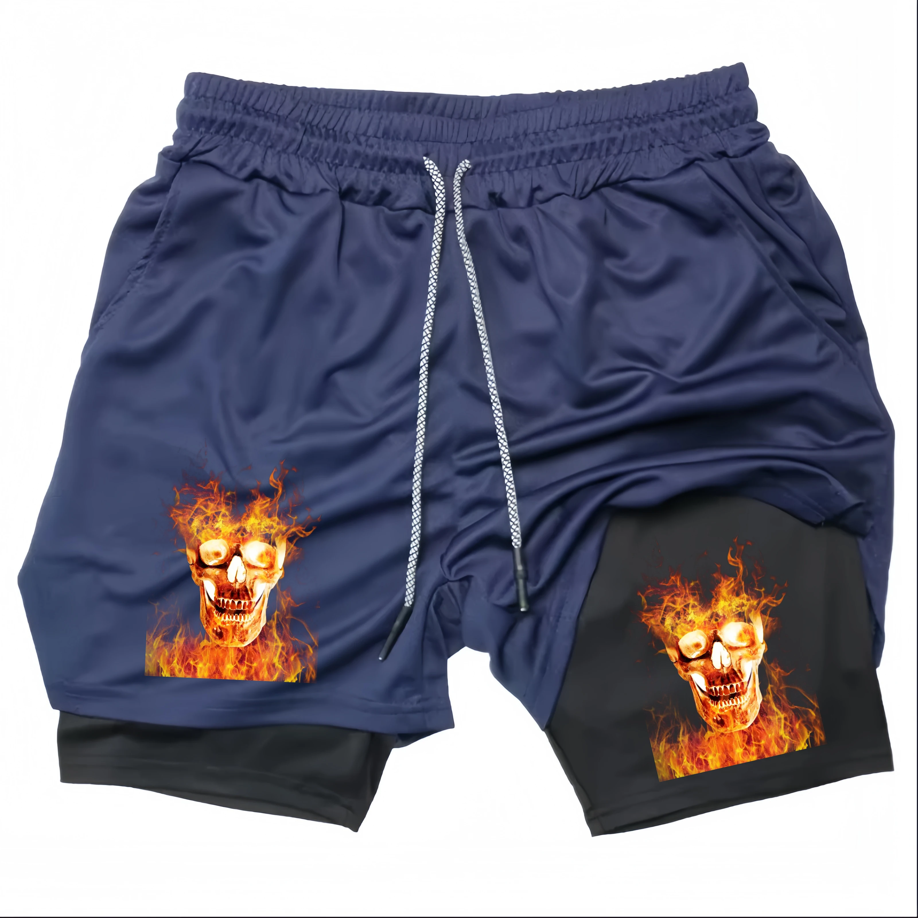 

Мужские шорты Y2K Performance, быстросохнущие, с принтом черепа, двухслойные, для фитнеса, тренировок, бега, бодибилдинга, спортивная одежда