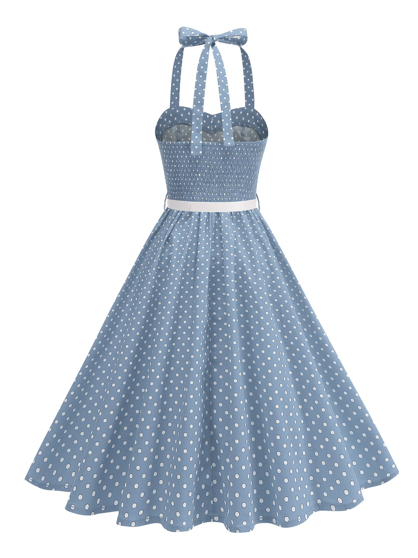 Tonval Halter Neck Polka Dot 1950s Fit and Flare Dresses Women Holiday Vintage Party Prom Shirred Back Belted Backless Dress