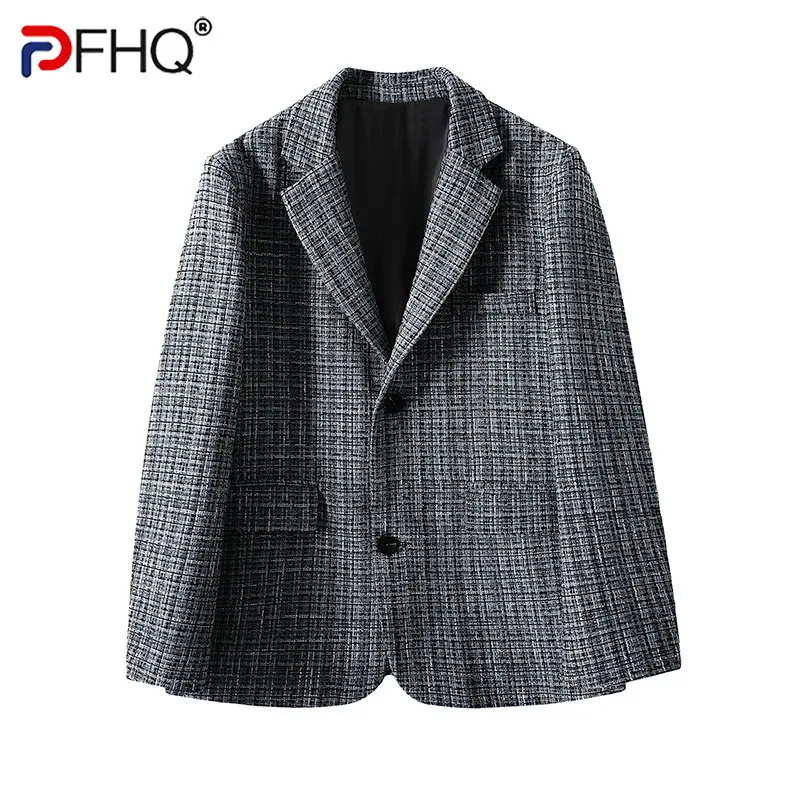 PFHQ Autumn Men Suit Jacket Casual Coat 2024 Long Sleeve Single Breast Pleated Luxury Korea Fashion Male Blazer 21Z6153