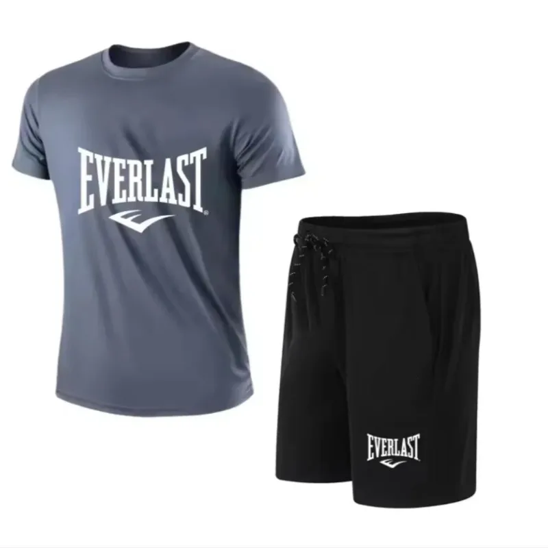 

new custom men T-shirt+shorts two-piece casual breathable short sleeved sports jogging fitness brand printed clothing