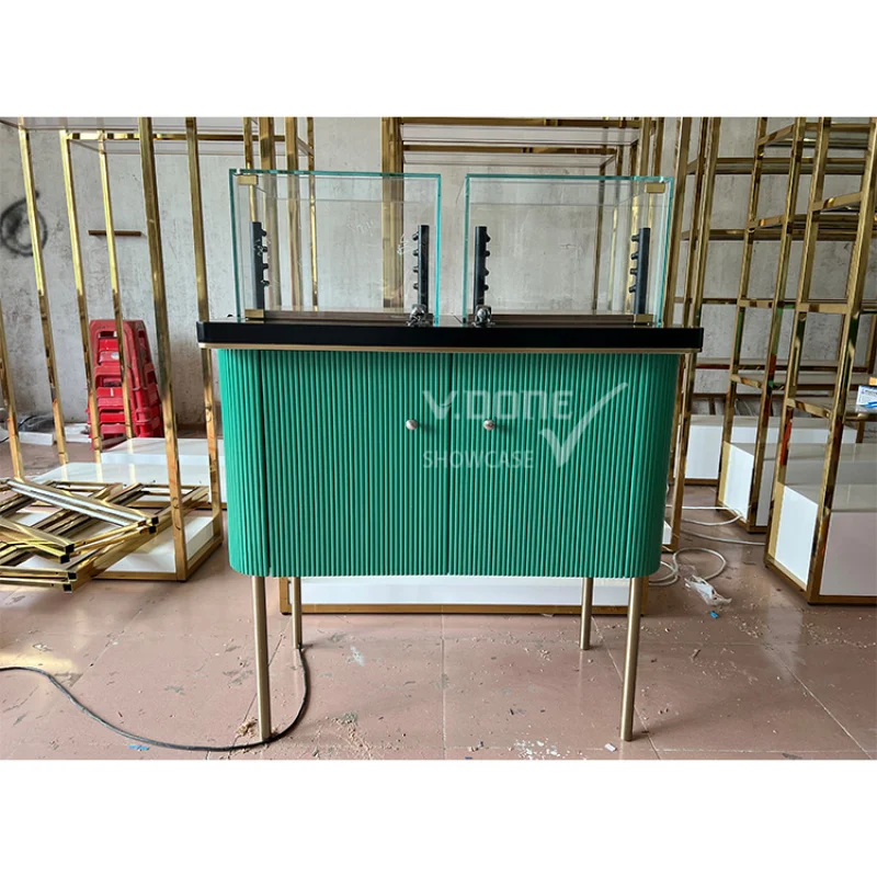 

Customize.Modern High-End Gold Shop Shelves Jewelry Store Counter Display Elegant Jewellery Showcase Interior Design