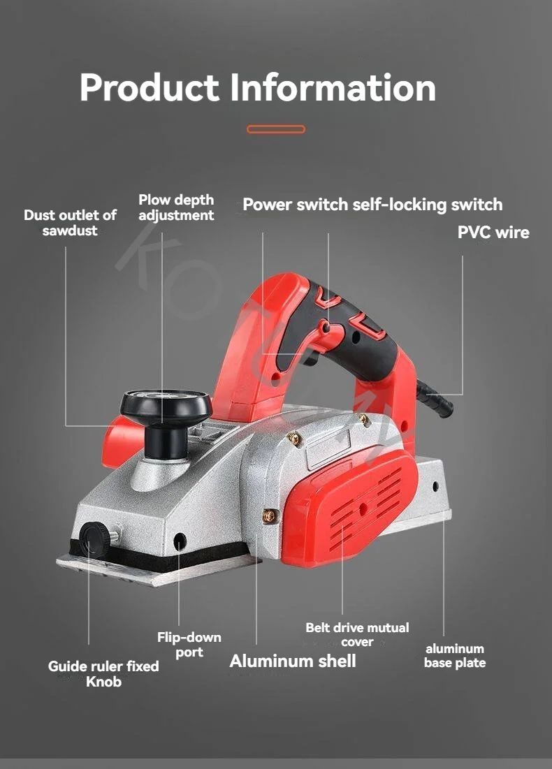 Portable electric planer, woodworking planer, household small push planer 220V multifunctional planer machine