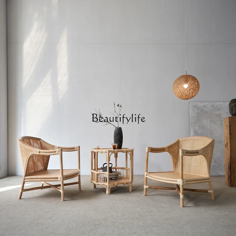 

yj32 Rattan chair three-piece household living room natural rattan backrest sofa courtyard
