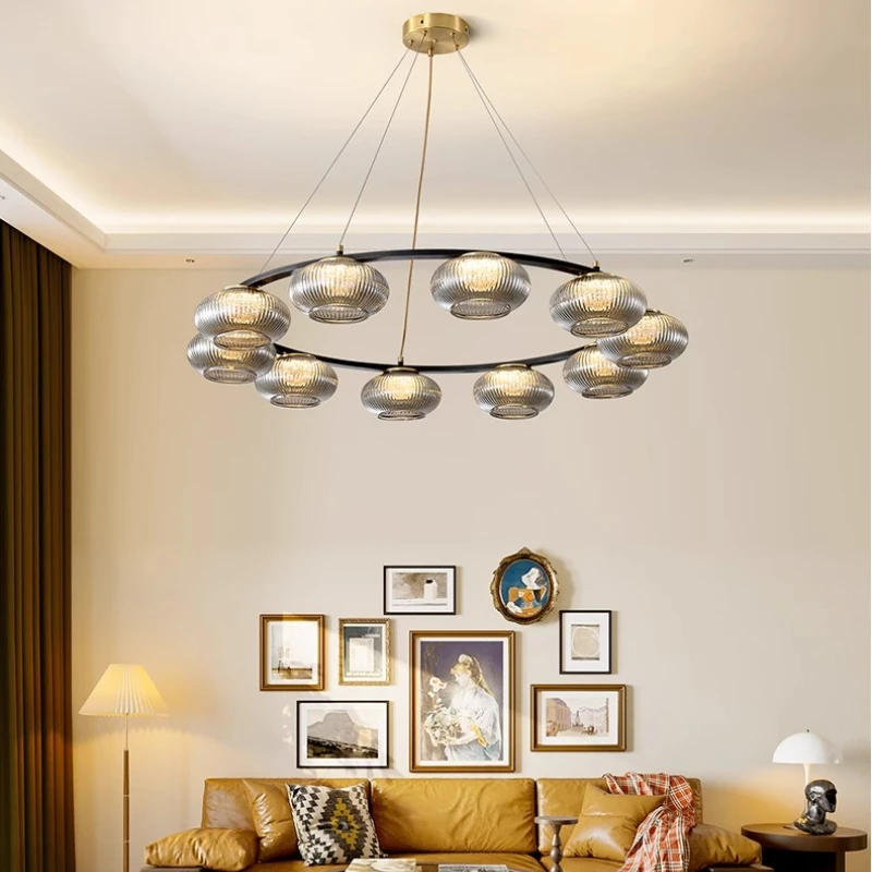 

Современные черные 6-головочные потолочные люстры, светодиодные дымчато-серые стеклянные абажуры для гостиной, спальни, отеля, подвесные светильники, украшение дома