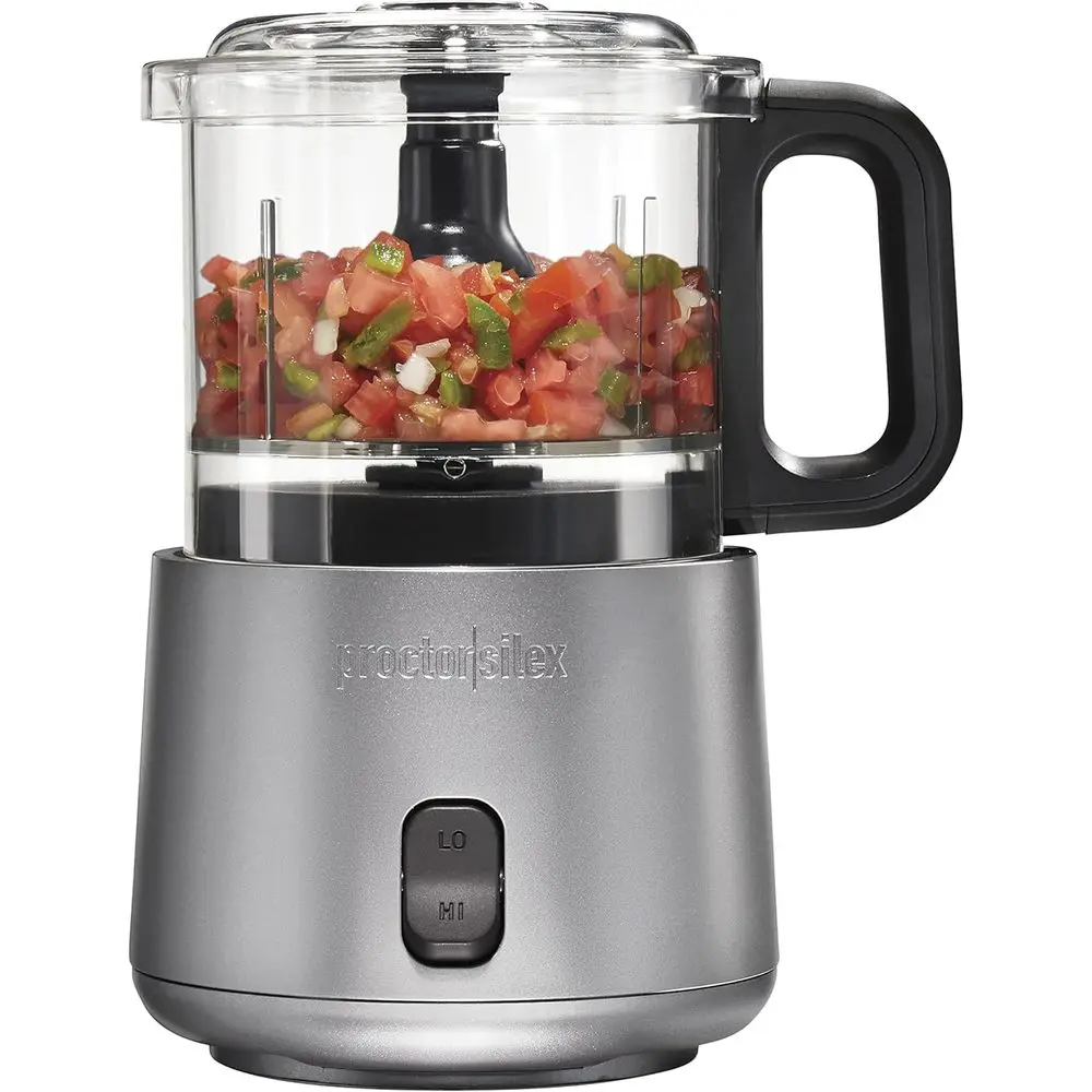 

Durable Electric Vegetable Chopper & Mini Food Processor with 2 Speeds for Chopping, Puree & Emulsify, 3.5 Cups, Silver