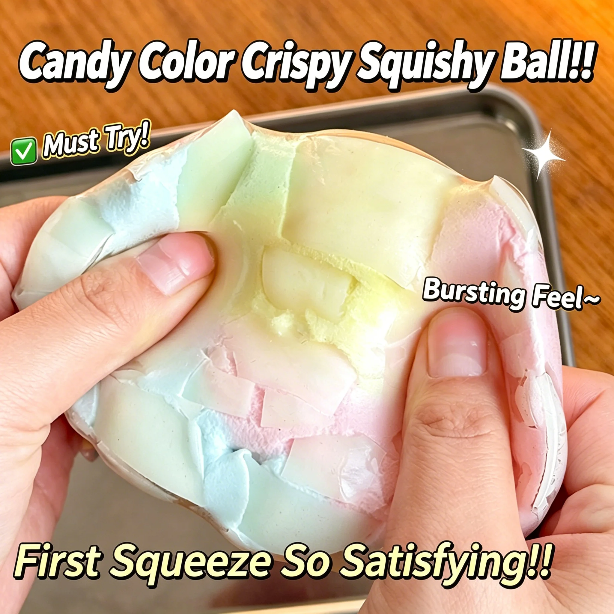 Candy Color Crunchy Shell Handmade Ball Squishy Toy ASMR Sound Soft Squeeze Fidget Toy Stress Relief Decompression Desktop Prank