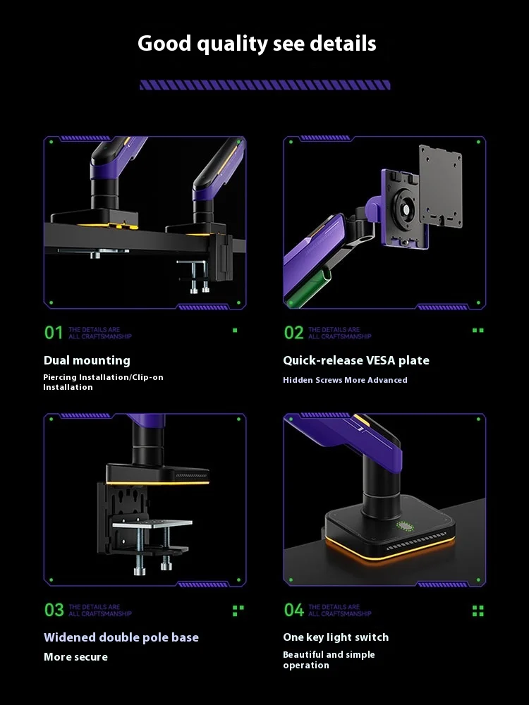 Imagem -06 - Humanex T18 Monitor Stand 49 Bracket 20kg Base Pneumática Suporte para Monitor de Braço Mecânico Computador Esports Game Acessórios