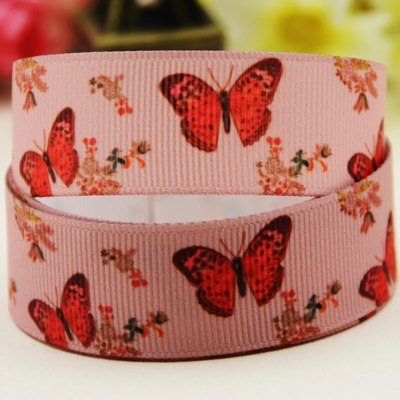 22mm 25mm 38mm 75mm butterfly cartoon printed Grosgrain Ribbon party decoration 10 Yards satin ribbons