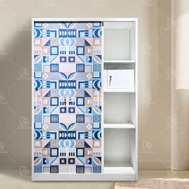 custom.Modern Simple Steel Material 2-Door Iron Cloth Storage Closet Almirah Cabinet Top Hanging Rail Shelf Bedroom Workshop