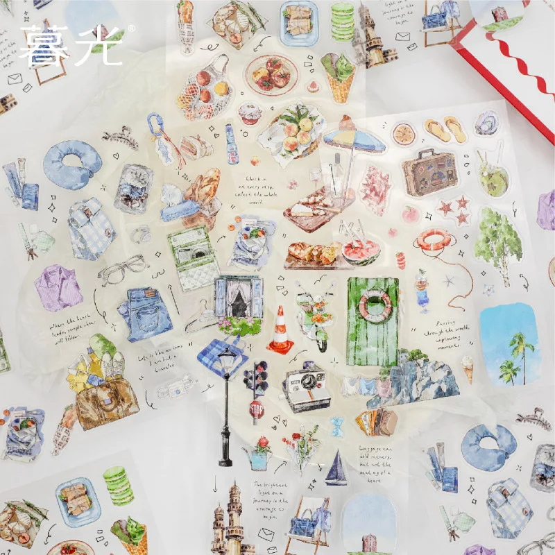 1pcs New Travel Vacation Daily Life Kawaii Ins Cartoon Die Cutting Label Stickers Diy Diary Scrapbook Aesthetic Decoration
