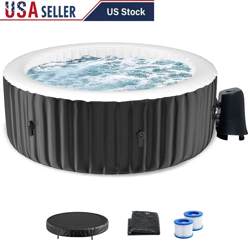 

Portable Inflatable Hot Tub 2-4 Persons Outdoor Spa with 1350W Heater 120 Air Jets Waterproof PVC Cover
