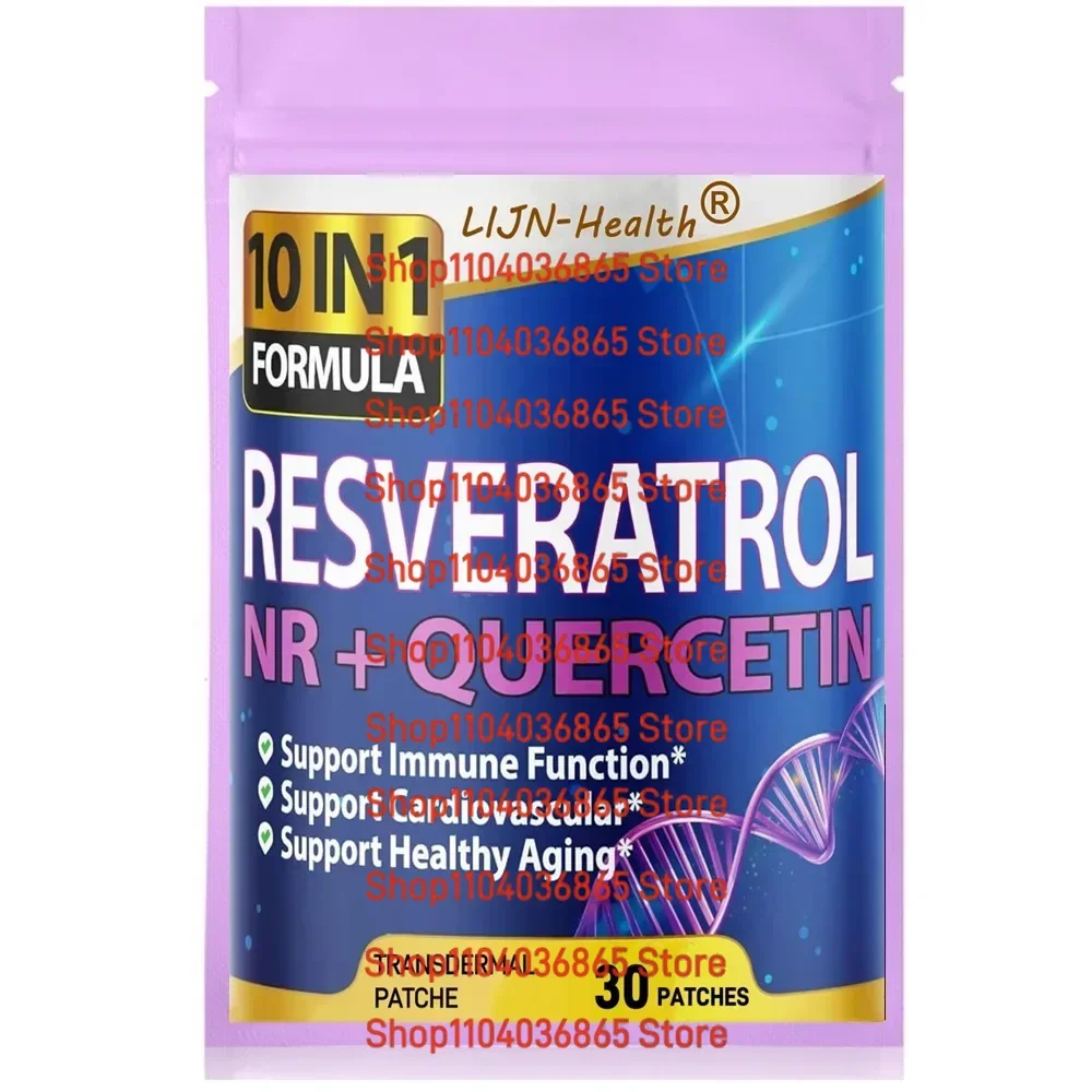 30 Patches 10 in 1 High Strength Resveratrol Transdermal Patche with Quercetin Aging Immune Brain Boost Joint Support