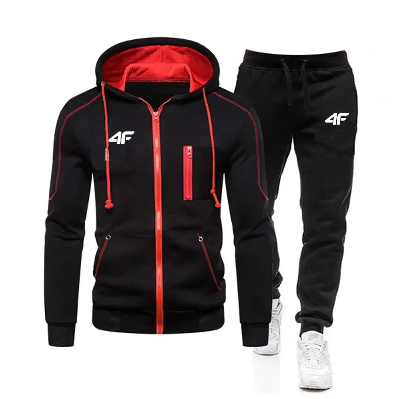 Herfst Winter Fleece Dikke Warme Heren Trainingspak Rits Hoodies + Broek 2 Stuks Sets Pak Sportkleding Trend Mode hip Hop Mannen Kleding