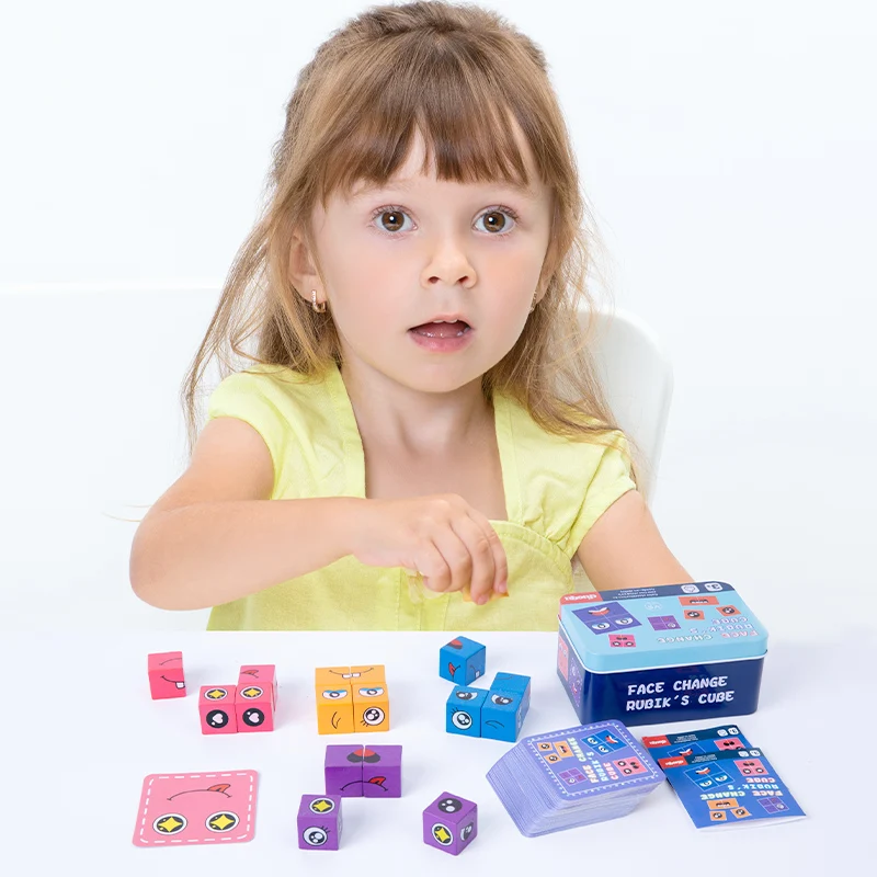 Kids Face Change Cube Game Montessori Expression Puzzle Building Blocks Toys Early Learning Educational Match Toy for Children