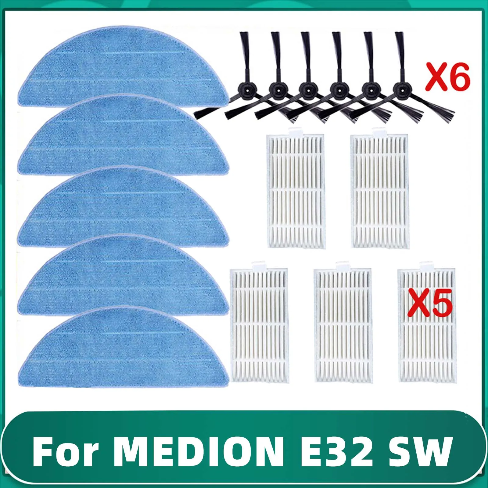 For MEDION ‎E32 SW Spin Edge Side Brush HEPA Filter Mop Cloths Rag Robot Vacuum Cleaner Accessories Spare Part