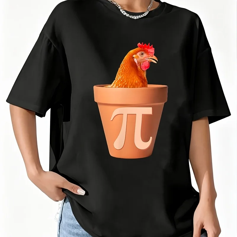 Chicken Pot Pi Funny Math Chicken Pot Pie Women's 100% Cotton T-Shirt Short Sleeve Top Casual Round Neck Fun Print Tee S-5Xl