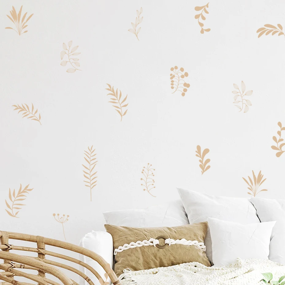 Boho Leaves Botanical Hand Drawn Wall Decals Mural Removable DIY Vinyl Wall Stickers Nursery Kids Room Playroom Home Decoration