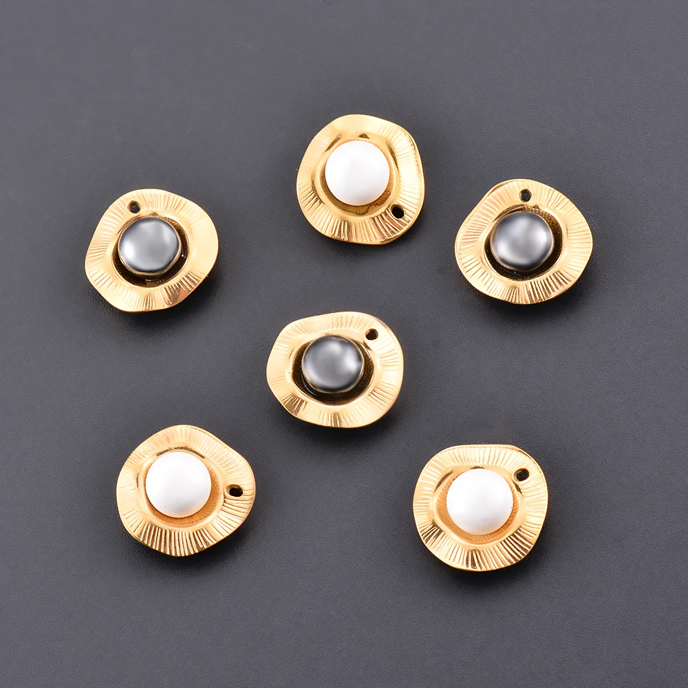 Wholesale 5pcs Stainless Steel Gold Plated Sun Flower Pearls Charms Pendants Women DIY Necklace Jewelry Making Findings Supplier