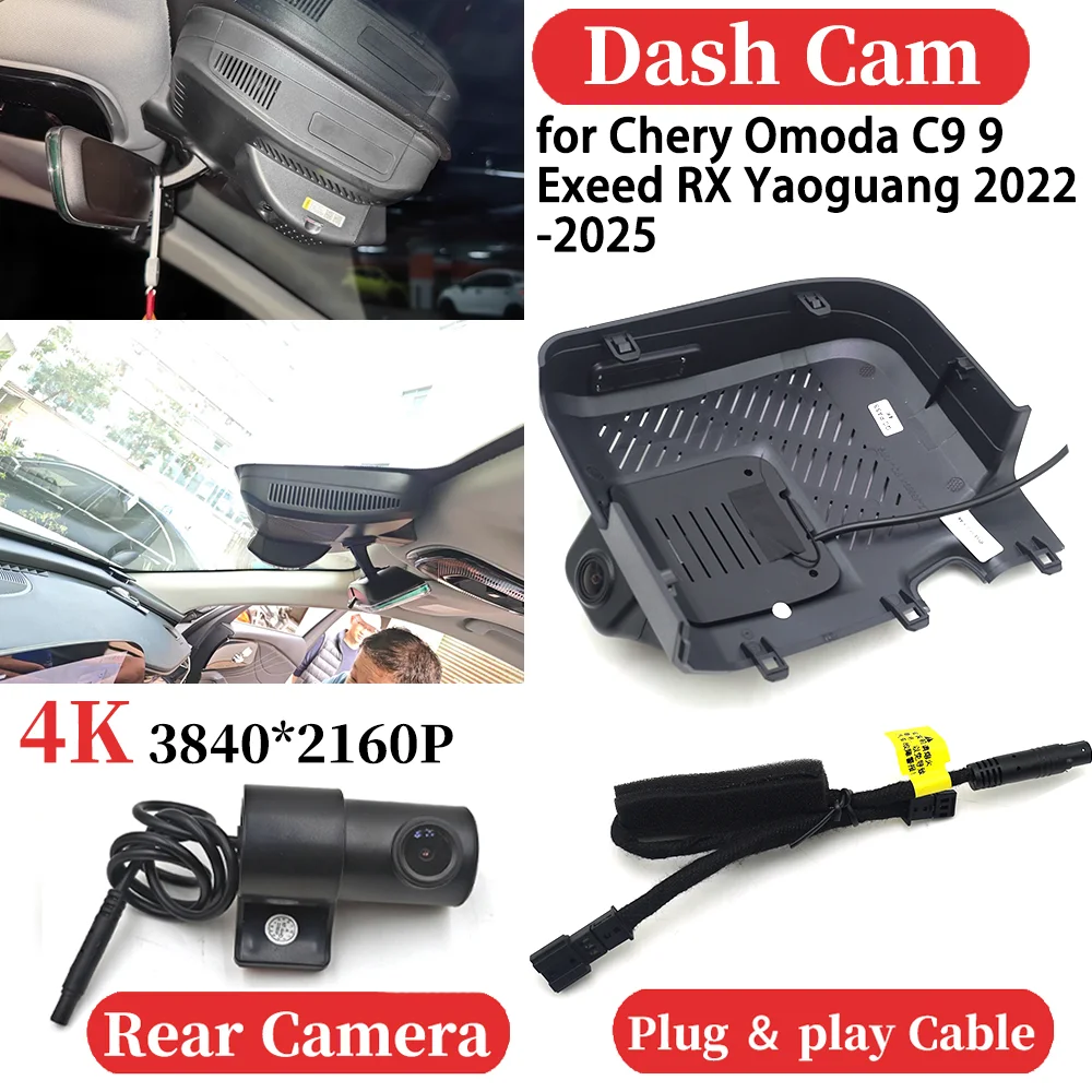 ZJCGO for Chery Omoda C9 9 Exeed RX Yaoguang 2022-2025 UHD Car 4K Wifi Video Recorder DVR Dash Cam Dashboard Camera Night Vision