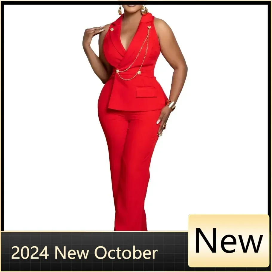 

Customized African Clothes for Women Fashion African Women Sleeveless Apricot Red Black Ankara Jumpsuit for Women Outfits Africa