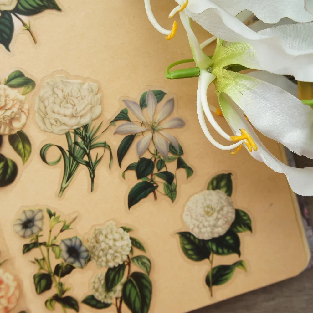 

28pcs Elegant Oil Painting Cream White Yellow Flower Style Sticker Scrapbooking DIY Gift Packing Label Decoration Tag