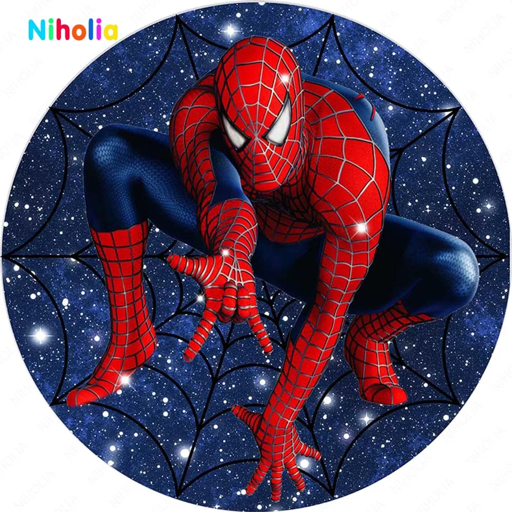 Spiderman Round Cover Backdrops Marvel Superhero Boy\'s  Birthday Party Background Theme Circle Cylinder Photo Studio Props Decor