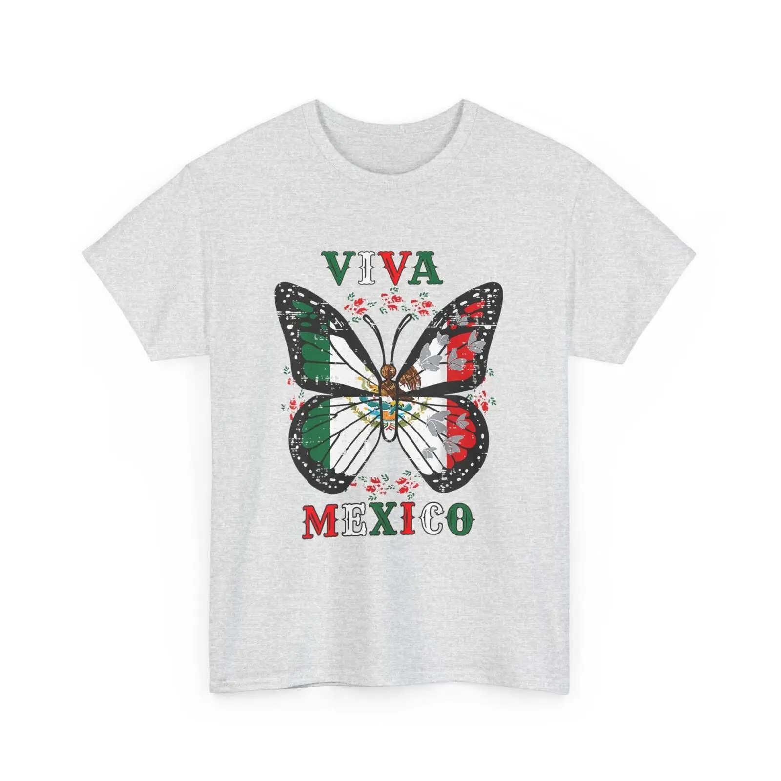 Viva Mexico Mexican Independence Day Butterfly flag Mexico letter Graphic  Streetwear Simple O-neck Printed T-shirt Tops unisex