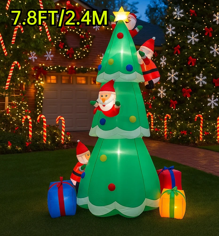 7.8FT Christmas Decorations Inflatable Santa Claus Climbing Tree Toys Home Yard Ornaments with LED Decor Christmas Supplies Outd