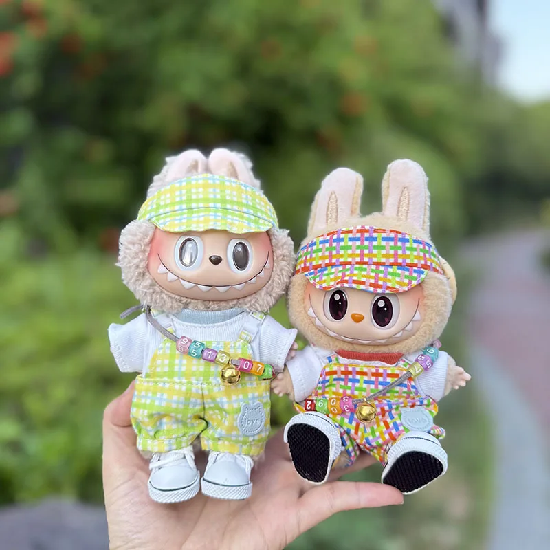 

Labubu Doll Clothes Bubble Gum Colored Overalls Labubu I II Idol Dolls Plush Doll'S Clothes Sitting Party Accessories