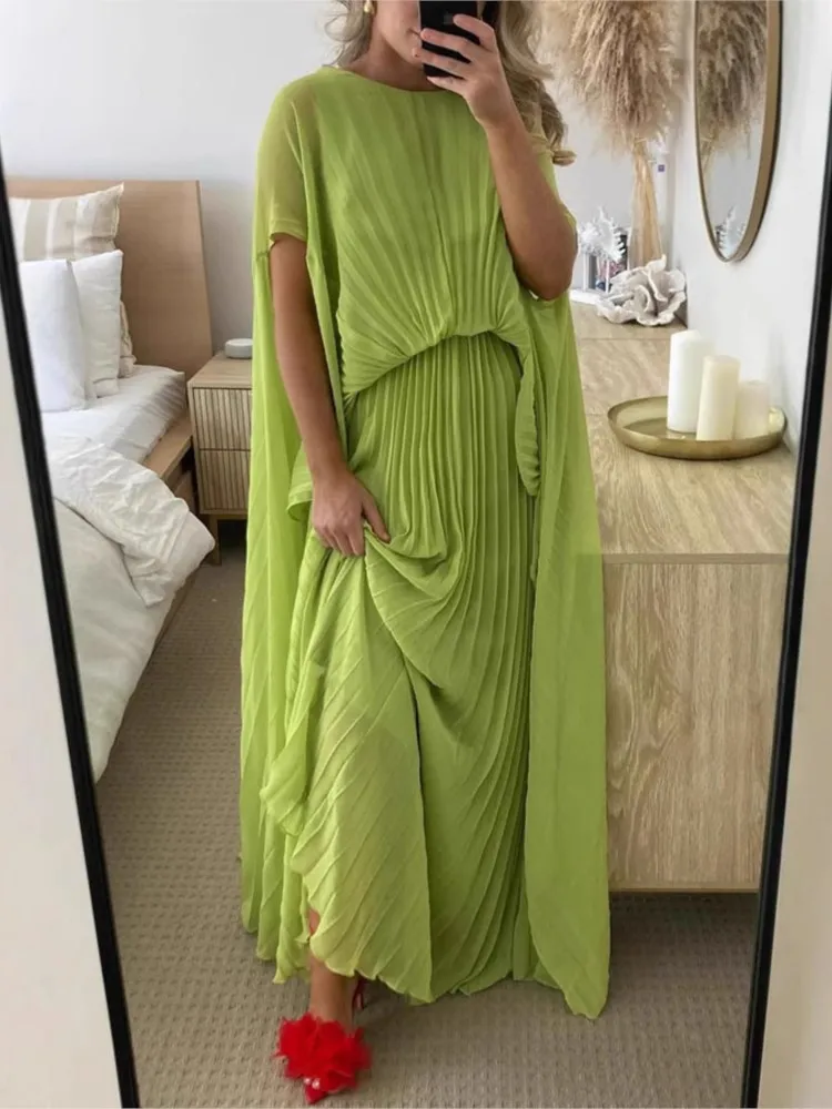 

2025 Spring Summer New Solid Color Pleated Dresses Women Temperament Elegant Backless Leace-up Long Dress Lady Evening Vestidos