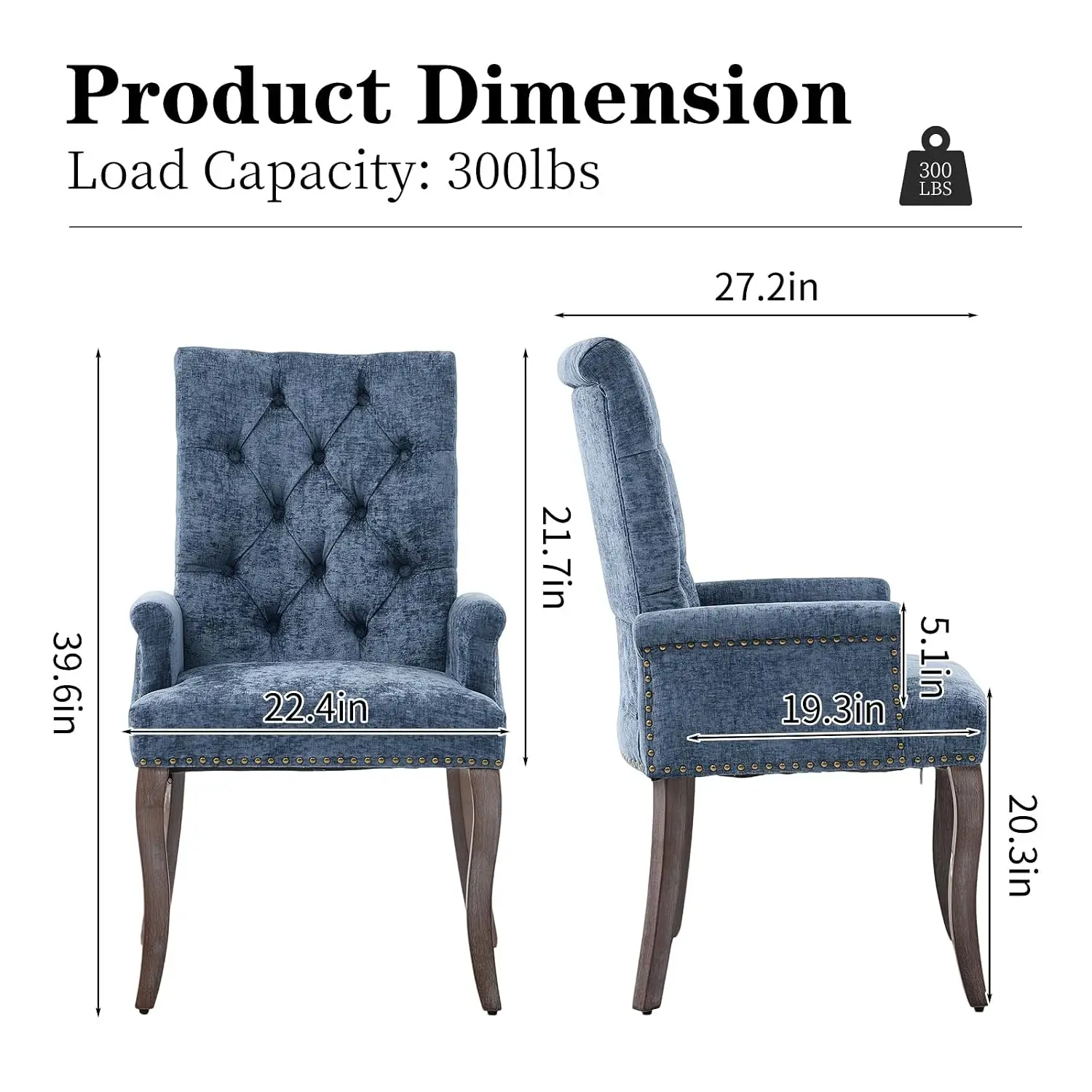 Blue Upholstered Dining Chairs Set of 6 with Arms, Customized