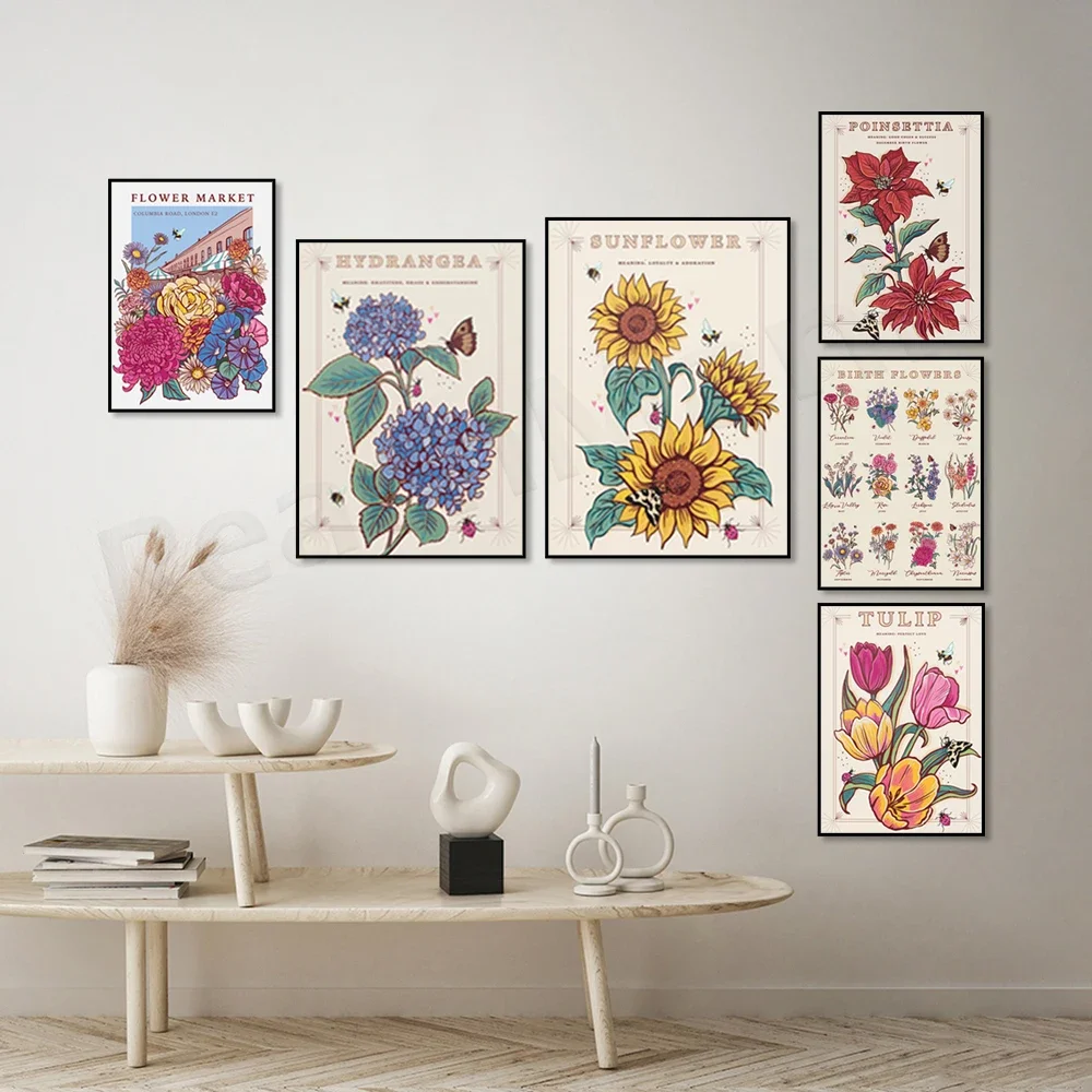 Nativity flower poster, flower language, daisy, magnolia, carnation, rose, flower meaning seed packet style, flower market