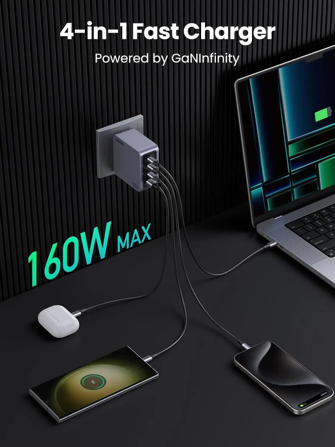 UGREEN Nexode Pro 160W USB C Charger 4-Port PD 3.1 GaN Compact Fast PPS Wall Charger