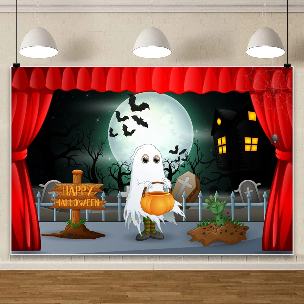 سعيد هالوين التصوير خلفية الرعب كابوس الخفافيش الستار الأحمر الإرهاب القلعة حفلة استحمام الطفل صورة خلفية الصورة