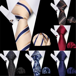 Corbatas clásicas y elegantes para hombre, regalos de moda, corbata lisa a rayas, gemelos y pañuelo, conjunto de 3 uds., accesorios para traje de negocios y boda