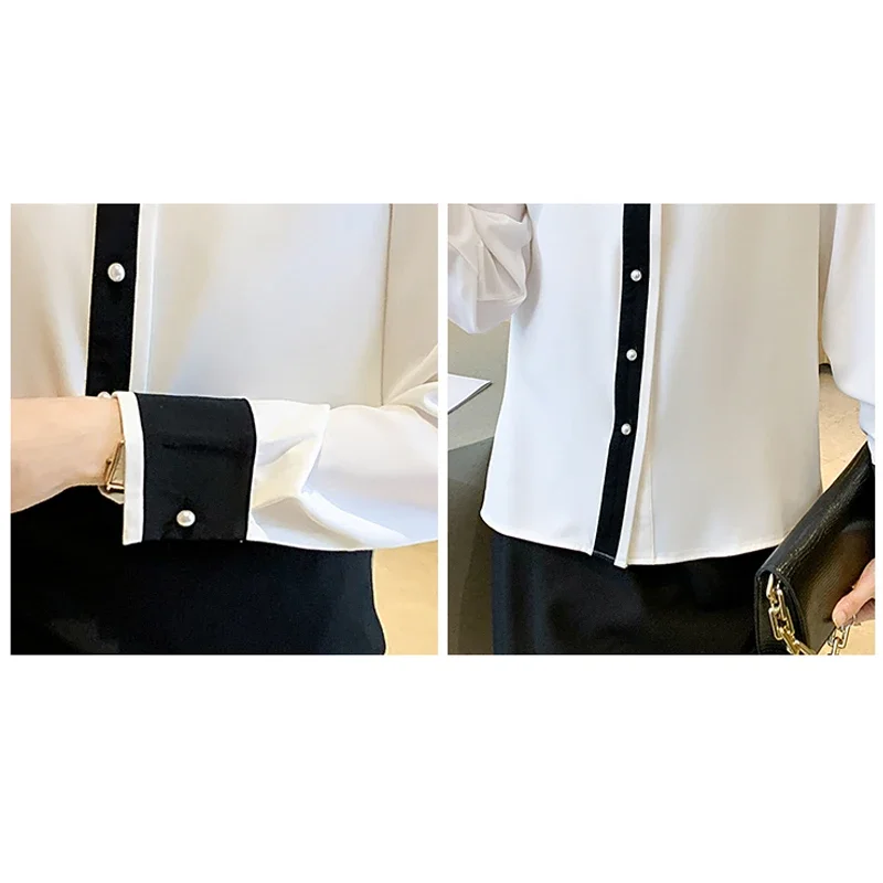 Spring Women White Chiffon Blouse Shirt Long Sleeve Blouse Women Blusas Mujer De Moda 2024 Blouses Femme Women Tops Shirts F320