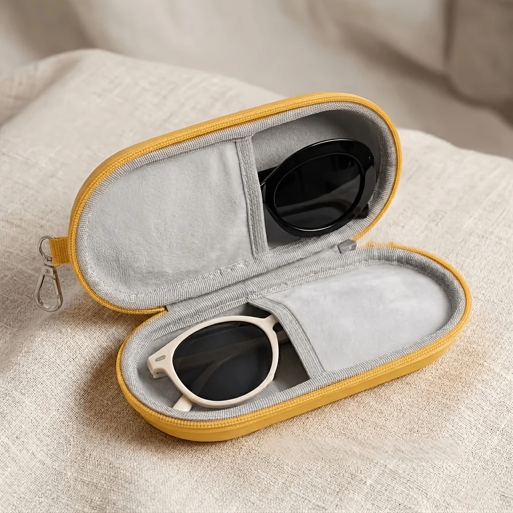 Unisex Double Glasses Case, Zippered Compartment Eyeglass Organizer, Portable Case for Fashion & Reading Glasses, Office