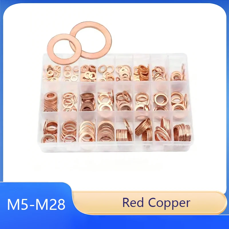 

Copper Washer Assortment Kit - 24 Sizes Oil Resistant Sealing Gaskets For Auto Marine Engine & Industrial Hydraulic Pipe Repair