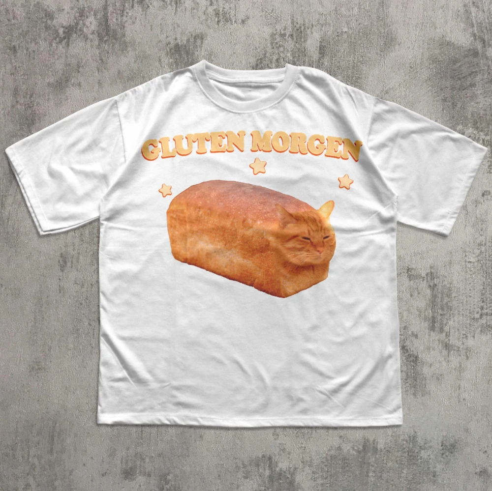 Gluten Morgen Funny Cat Meme T-shirt Silly Cats Shirt Kitten Tee Gift for Cat Lovers Weird Shirts Clothes Brainrot Tees