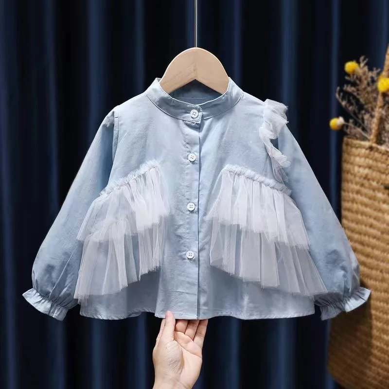 Baby Girl Cotton Shirt Long Sleeve Infant Toddler Child Turn Down Collar Blouses Solid Spring Autumn Summer Baby Clothes 1-7Y