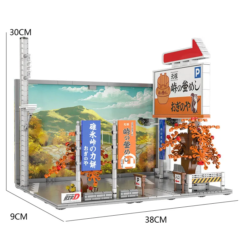 Creative Initial D Anime Building Block Scene Architecture City Street View Car Parking Model Sets Toys Collection With Light