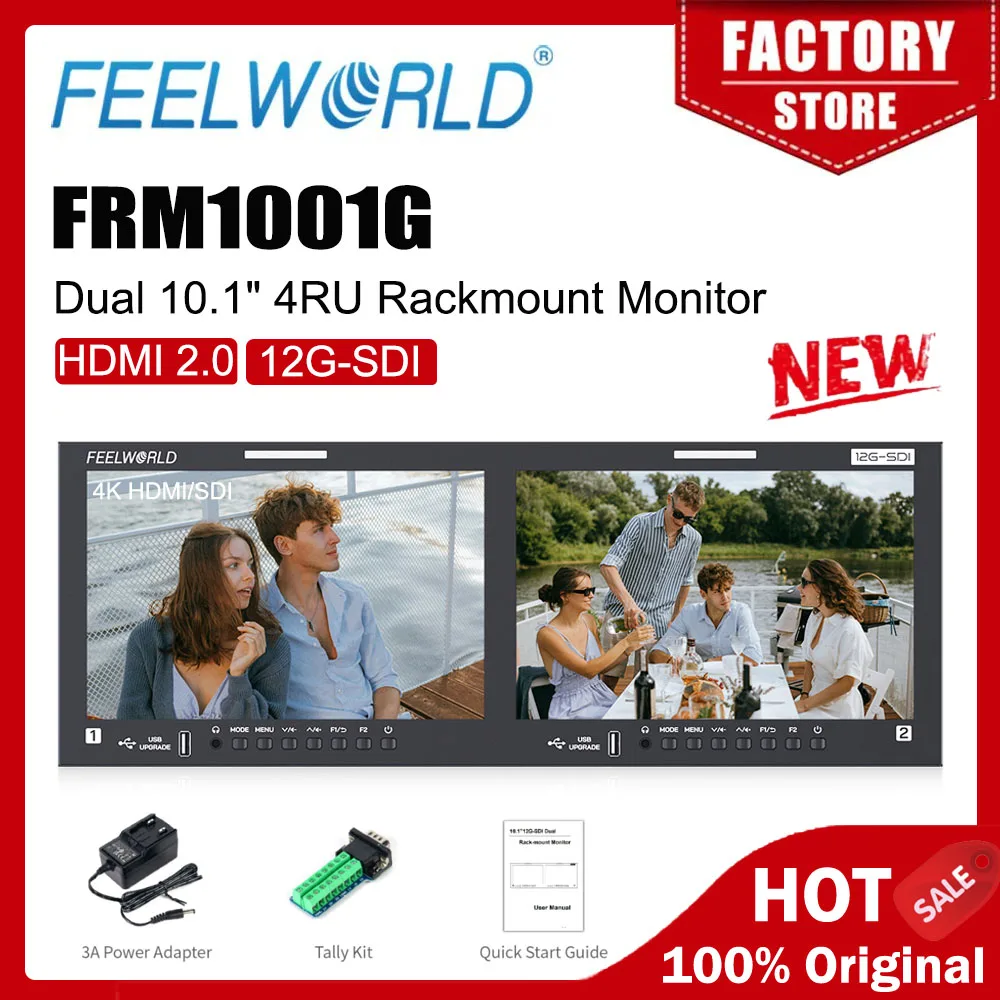 

FEELWORLD FRM1001G Двойной 10,1-дюймовый монитор для установки в стойку 4RU, 12G SDI, 4K HDMI, 1920x1200 IPS