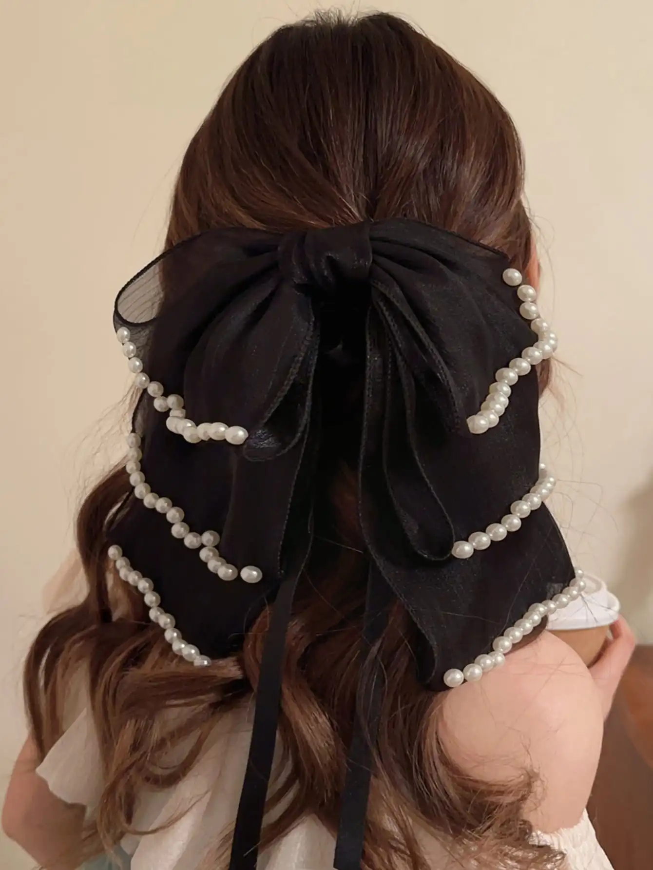 

1pc Ethereal Bowknot Hair Clip (Random Pearl Quantity) For Women, Romantic Mori Style Hair Accessory