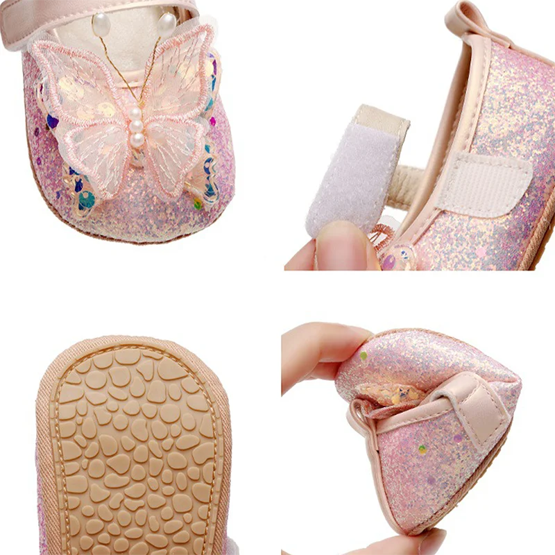 Babymeisjeskleding Schoenen Glanzende 3D Vlinder Prinses Mary Jane Flats Antislip Wiegschoenen