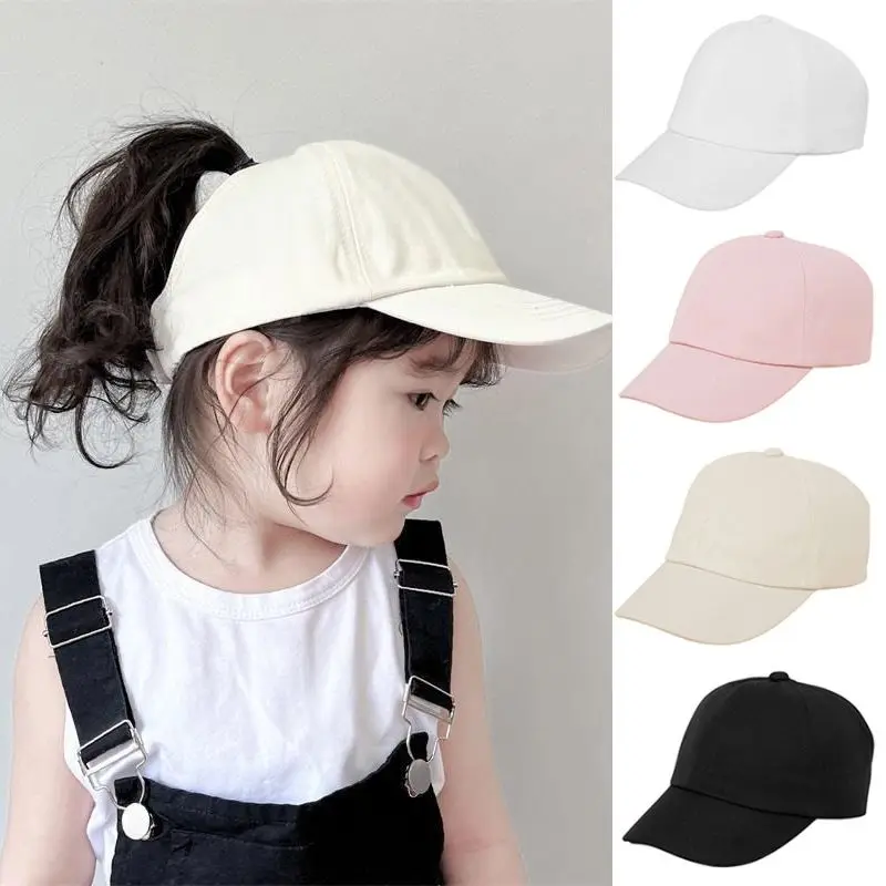 

Solid Kids Baseball Caps For Boys Girls Sun Hat Hollow High Ponytail Caps Children Sunshade Baseball Caps For Age 4-12 Years