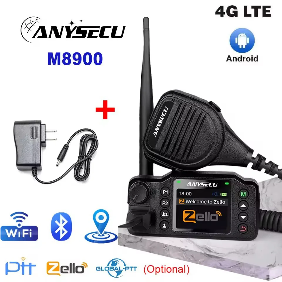 ANYSECU M8900 Radio Mobilne z Androidem 8.1, Siecią 4G, WIFI, GPS i Funkcją POC, Kompatybilne z Zello, Real-ptt lub GLOBAL-PTT